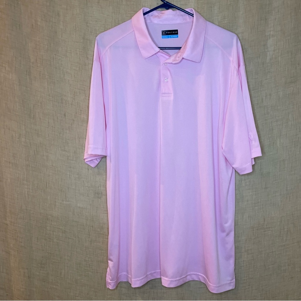 PGA Designer Men's Golf Short Sleeve Polo XL‎ Striped Stretch Casual Pink
